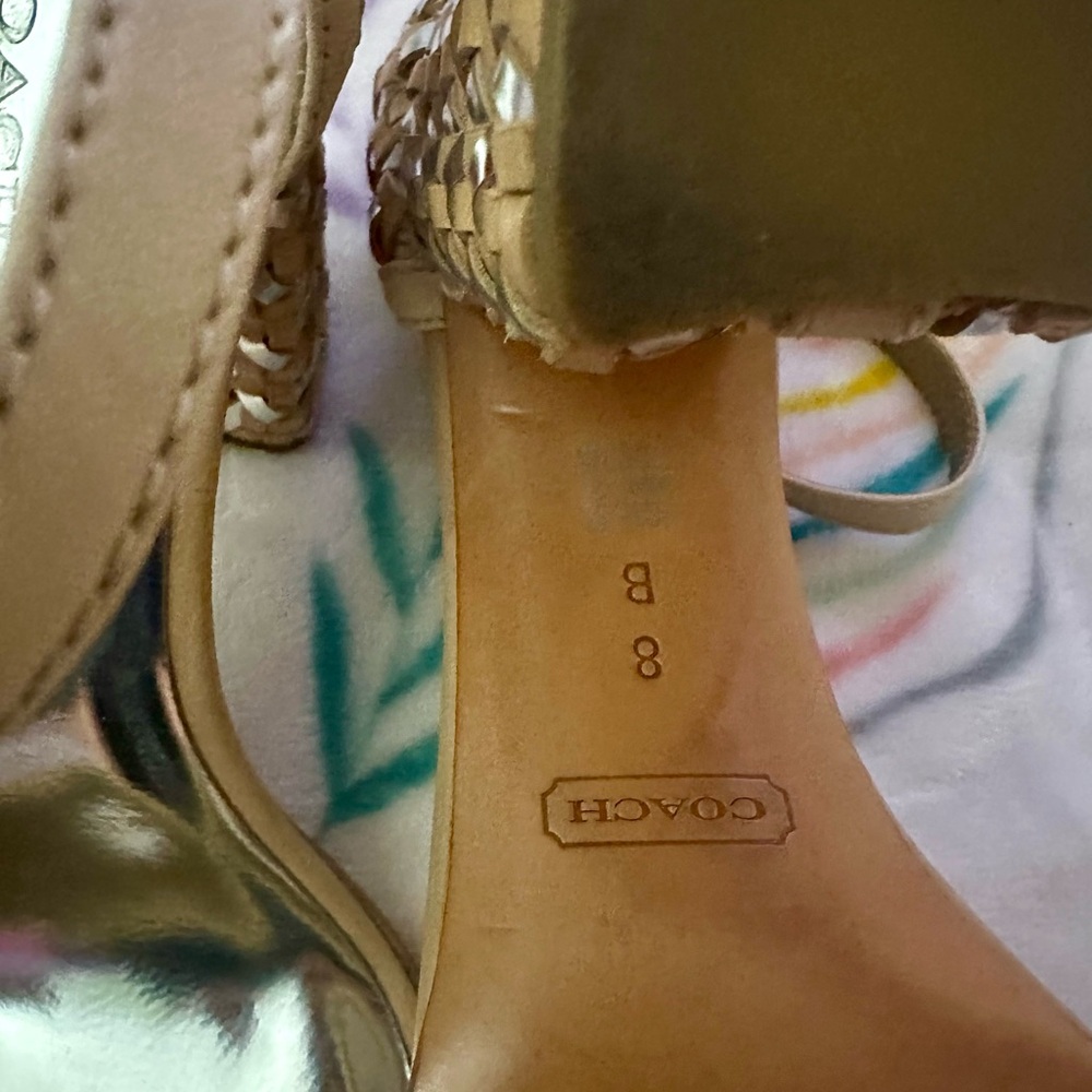 Coach Beige Woven‎ Block Heel Sandals - Picture 6 of 6